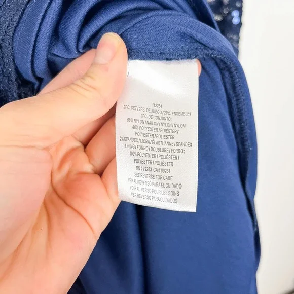 Alex Evenings Navy Blue Lace Sequin Cocktail Sheath Dress With Jacket Size 8 - Picture 9 of 12